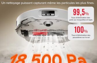 roborock Qrevo Curv Robot Aspirateur Laveur HyperForce de 18 500 Pa, Aspirateur Robot avec Système Anti-enchevêtrements Taux d’enchevêtrement de 0%, FlexiArm Brosse & Serpillièr Lavage à 75°C